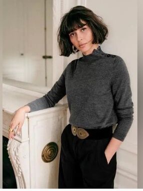 Sezane Jacob Jumper in Charcoal Grey, Size S